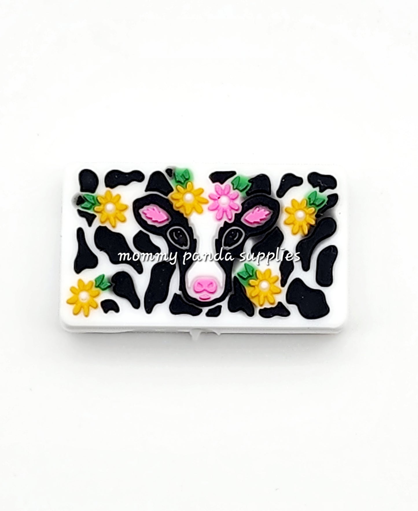 Cow with Flowers Rectangle Silicone Focal Bead