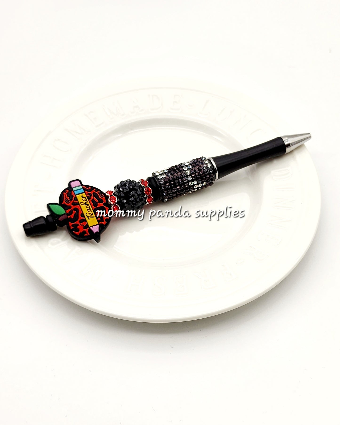 Teacher Cow Print Red and Black Apple Pen