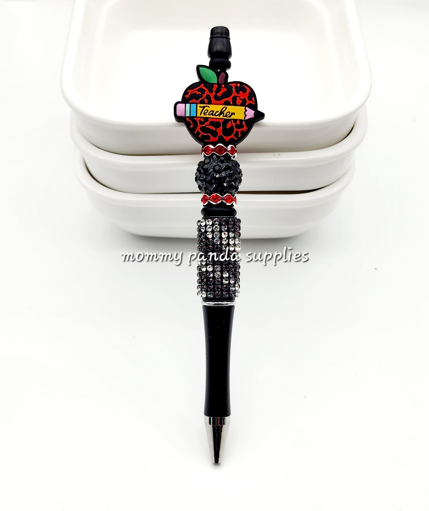 Teacher Cow Print Red and Black Apple Pen